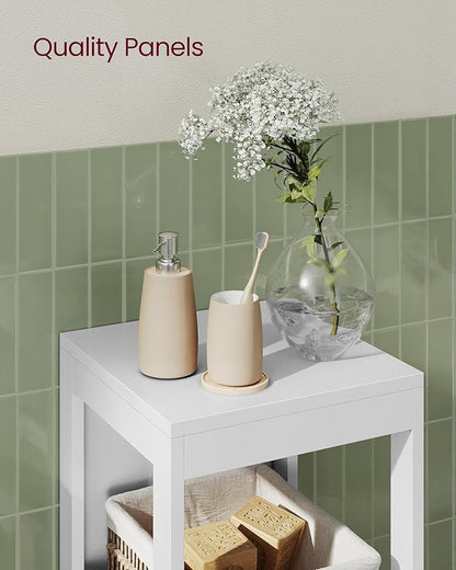 VASAGLE Storage Cabinet, Storage Organizer Rack Stand for Bathroom, Living Room, Bedroom, Multifunctional Corner Unit, 2 Drawers, 35 Inches in Height, White UBBC42WT