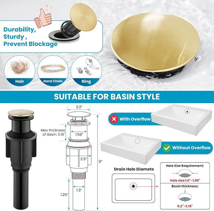 gotonovo Vintage Bathroom Vessel Sink Faucet, Brushed Gold, with Drain | Tall Bathroom Faucet 1 Hole Single Handle, 360° Swivel Spout, cUPC Water Lines, Lead-Free, for Farmhouse Vanity Washbasin RV