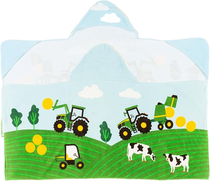 John Deere Tractor Farm Kids Super Soft Bath/Pool/Beach Soft Cotton Terry Hooded Towel Wrap, 24 in x 50 in, (Officially Licensed Product) by Franco