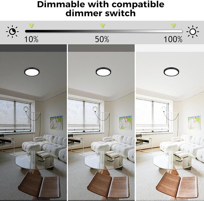 hepside 6Pack 7Inch LED Flush Mount Ceiling Light, Super Slim 15W LED Ceiling Light, Dimmable&3000K/3500K/4000K/5000K/6500K Adjustable Flat Ceiling Light Fixture for Bedroom,Living Room,Kitchen-Black