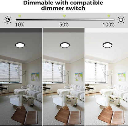 hepside 6Pack 7Inch LED Flush Mount Ceiling Light, Super Slim 15W LED Ceiling Light, Dimmable&3000K/3500K/4000K/5000K/6500K Adjustable Flat Ceiling Light Fixture for Bedroom,Living Room,Kitchen-Black