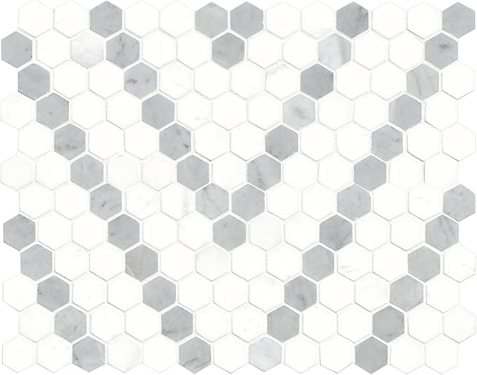 MSI Bianco Dolomite Sazi 11 in. x 14 in. Polished Marble Hexagon Wall Tile and Floor Tile for Kitchen Backsplash, Wall Tile for Bathroom, Shower Wall Tile, Mesh Mounted Mosaic Tile