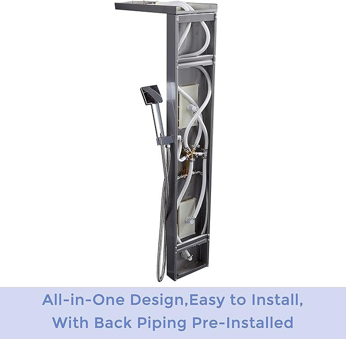 Delavin Stainless Steel Shower Panel Tower System, Wall-Mount Complete Shower Panel with Rainfall Waterfall Shower Head, Massage Body Jets, Tub Spout, Handheld Shower, Brushed Nickel