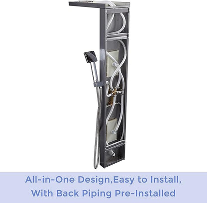 Delavin Stainless Steel Shower Panel Tower System, Wall-Mount Complete Shower Panel with Rainfall Waterfall Shower Head, Massage Body Jets, Tub Spout, Handheld Shower, Brushed Nickel