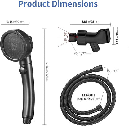 SINGSUO High Pressure Handheld Shower Head with On Off Switch (Black) | Detachable Shower Head, 3 Spray Modes Shower Massager Handheld with Hose and Adjustable Angle Bracket