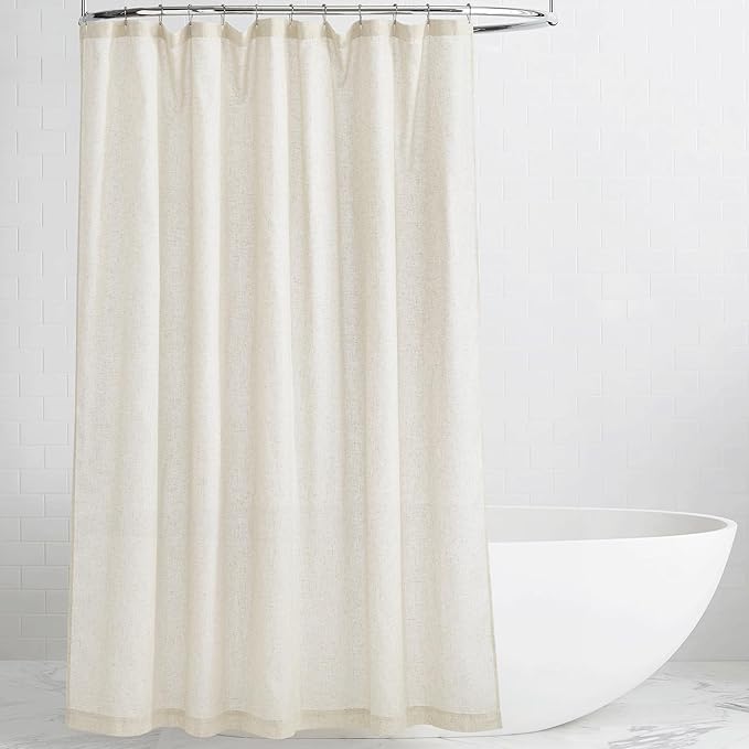 KGORGE Natural Linen Blend Sheer Shower Curtains for Bathroom | Semi-Sheer Waterproof Fabric Lightweight Button Hole for Bathtub, 12 Rust-Proof Hooks Included, W72 x L96