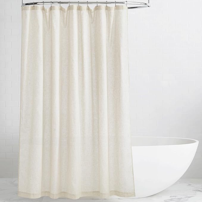 KGORGE Natural Linen Blend Sheer Shower Curtains for Bathroom | Semi-Sheer Waterproof Fabric Lightweight Button Hole for Bathtub, 12 Rust-Proof Hooks Included, W72 x L78