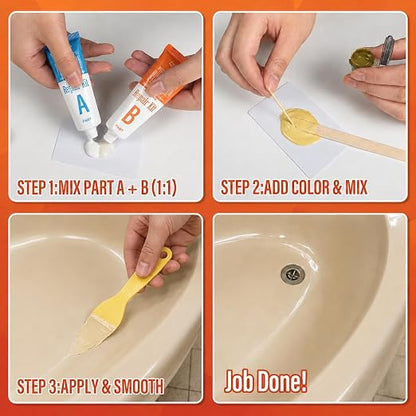 Tub Repair Kit (Color Match), for Fiberglass Shower, Acrylic Bathtub | For Chips, Cracks, Holes & Rust on Porcelain Sink, Tile, Enameled Cast Iron Tub Surround & Shower Pan Repair, White, Almond