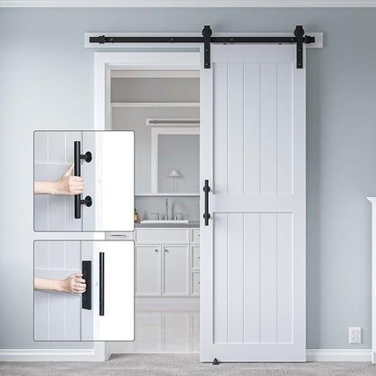 28in x 84in White MDF Sliding Barn Door, Pre-Drilled Holes Easy Assembly | 5ft Barn Door Hardware Kit & Handle Include, Solid Barn Door Slab Covered with Water-Proof PVC Surface, H-Frame