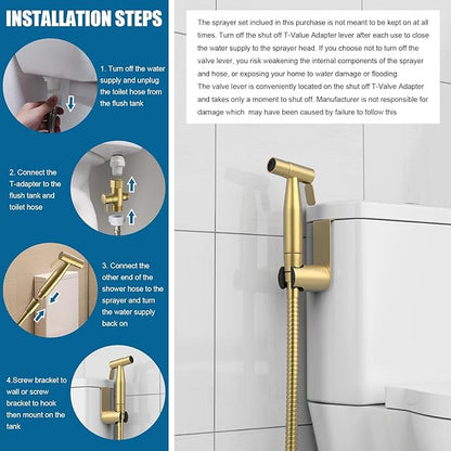 FREDI Bidet Sprayer for Toilet - Handheld Sprayer Kit, Adjustable Pressure, Stainless Steel, Easy to Install (Brushed Gold)