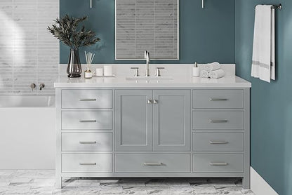 ARIEL Cambridge 66-inch Bathroom Vanity Base Cabinet,Solid Wood, 2 Soft Closing Doors, 9 Dovetail Drawers, Grey