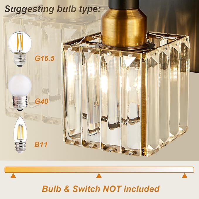 Modern Crystal Bathroom Vanity Light Black Gold 5-Lights Bathroom Lighting Fixtures Over Mirror, Brass Wall Light Fixtures