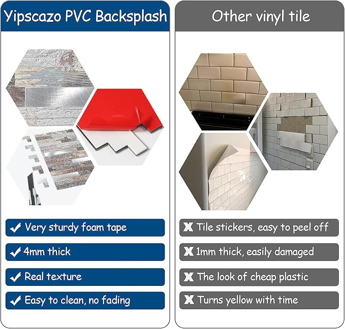 Yipscazo 2026 New Upgrade Peel and Stick Wood Metal Tile Backsplash, Stick on Tiles for Backsplash Kitchen, Bathroom (10 Sheets, Light Wood)