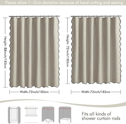 MIULEE Linen Scalloped Linen Shower Curtain 72x72 Inches | Linen Textured, Waterproof, Washable, 12 Metal Hooks, Heavy Duty Cloth, Black Border, Shower Curtain for Bathroom Bathtub