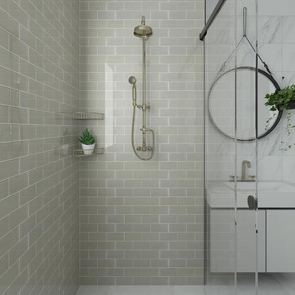 Warm Grey Glass Subway Tile, Glass for Bathroom Kitchen Shower Backsplash Wall, 3 x 6 Inches, 4 Sq.Ft.