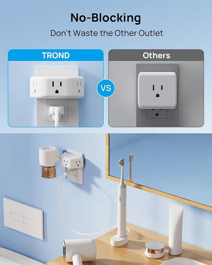 TROND Multi Plug Outlet Extender 2 Pack, Outlet Splitter for Bathroom | No Blocking with 3 Way Angled Design, ETL Listed, Cruise Essentials, Small Multiple Plug Adapter for Kitchen Office, White