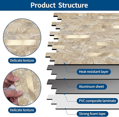 Yipscazo 1 Sheet Peel and Stick Stone Metal Tile Backsplash, Stick on Tiles for Backsplash Kitchen, Bathroom, Laundry Room, Camper, Fireplace (12'' X 12'', Rustic Stone)