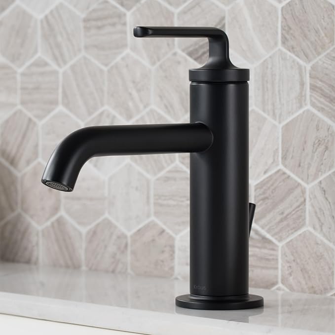 KRAUS Ramus Single Handle Bathroom Sink Faucet with Lift Rod Drain in Matte Black, KBF-1221MB