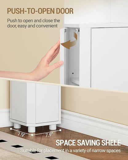 Corner Cabinet, Tall Bathroom Corner Cabinet with Doors, Narrow Storage Cabinets with Adjustable Shelves, Bathroom Organizers and Storage for Small Space, White BC30003X