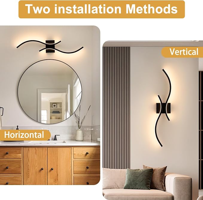 CANEOE Modern LED Wall Sconce Set of Two, 3000K Warm White Led Wall Light Fixture, 31.5inch Black Modern Sconces Wall Lighting for Bedroom, Living Room, Hallway, Staircase, Bathroom
