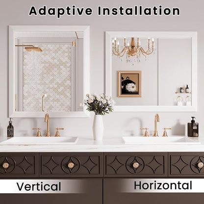 Bathroom Mirror for Wall, 30x36 Inch (White) | HD Reflection, Tempered Glass, Thick Metal Framed Rectangle Mirrors for Over Sink, Vanity, Bedroom, Living Room, Entryway.