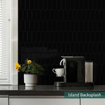 10-Sheet Upgraded Thicker Peel and Stick Kitchen Backsplash Tiles | Waterproof Self-Adhesive Vinyl Wall Tile Stick on Backsplash for Kitchen,Bathroom,Fireplace and RV(Black,12"×12")