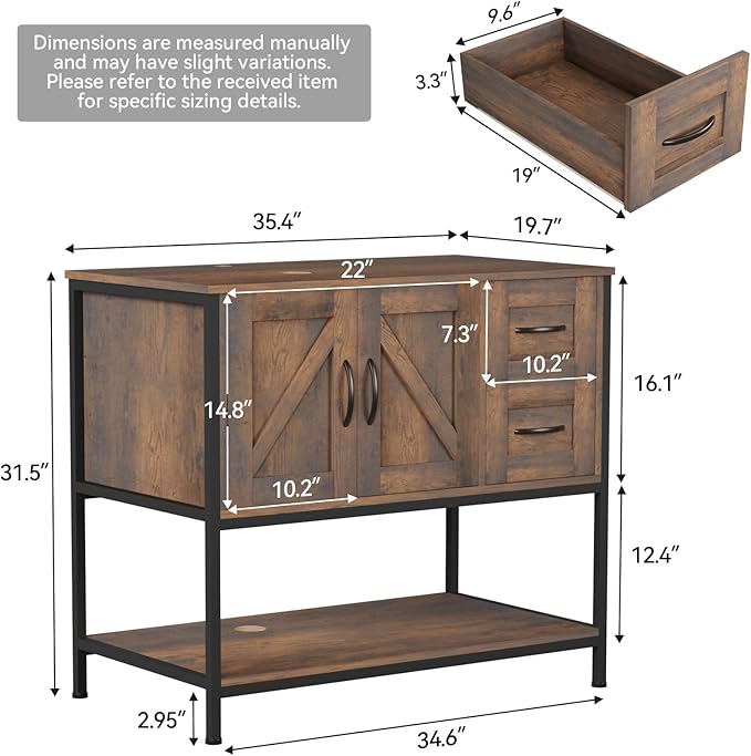 YOURLITE Bathroom Vanity, 36" Rustic Brown Bathroom Vanity with Sink Combo,Faucet,Pop up Drain Set,Farmhouse Modern Cabinet with Black Art Ceramic Vessel Sink