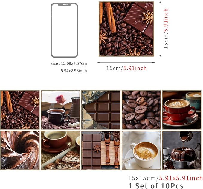 Alwayspon Vinyl Sticker Peel and Stick, Self-Adhesive Wall Tile Transfers Backsplash Sticker Decal for Kitchen Bathroom, 6x6inch/15x15cm 30Pcs, Chocolates T044