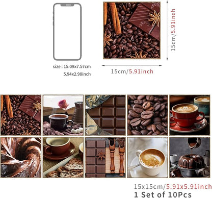 Alwayspon Vinyl Sticker Peel and Stick, Self-Adhesive Wall Tile Transfers Backsplash Sticker Decal for Kitchen Bathroom, 6x6inch/15x15cm 10Pcs, Chocolates T044
