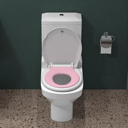 17" Round Pink Toilet Seat with Built-In Potty Training Seat, Soft Quiet-Close Non-Slip Design for Adult and Child, Magnetic Kids Seat and Cover, Easy to Install and Clean for Round Toilets