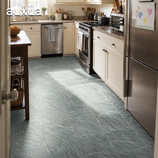 Marble Grain 12x12 Peel and Stick Floor Tile, Moss Gray Marble, 10 PCS | NO Grout, NO Mess, For Kitchen Backsplash, Bathroom Update, Non-Slip & Scratch-Resistant
