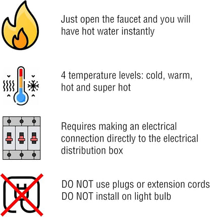 FAME - Electric shower110V - SUPERDUCHA QUATTRO. Tankless Water Heater Electric. 4 temperatures. Calentador de agua electrico - 4400W.