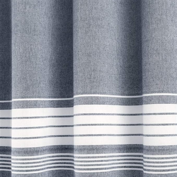 Lush Decor Nantucket Yarn Dyed Cotton Blend Tassel Fringe Shower Curtain Single 72" W x 72" L Navy - Blue Shower Curtains for Bathroom Curtain