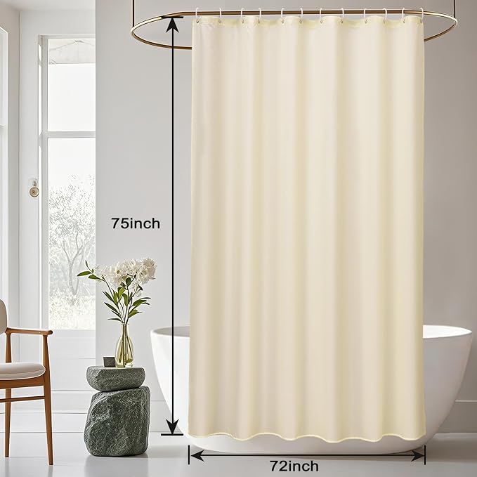 AooHome Shower Curtain Liner, Fabric Bathroom Curtain with Hooks for Hotel, Weighted Hem, Water Repellent, Beige, 72 x 75 Inch