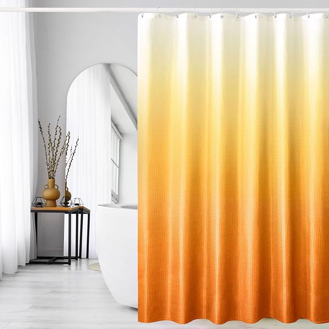 Orange Ombre Fabric Shower Curtain for Bath Decor, 72 x 72 | Orange Gradient Fabric Shower Curtain, Cloth-Textured Bathroom Curtains Shower Set, Water Repellent and Machine Washable
