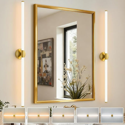 Gold Wall Sconces Set of 2 Hardwired LED Vanity Light 47" | Dimmable 5CCT LED Bathroom Light Fixtures, 360° Full Lighting, Modern Vanity Light Bar for Bathroom Mirror, Flicker-Free