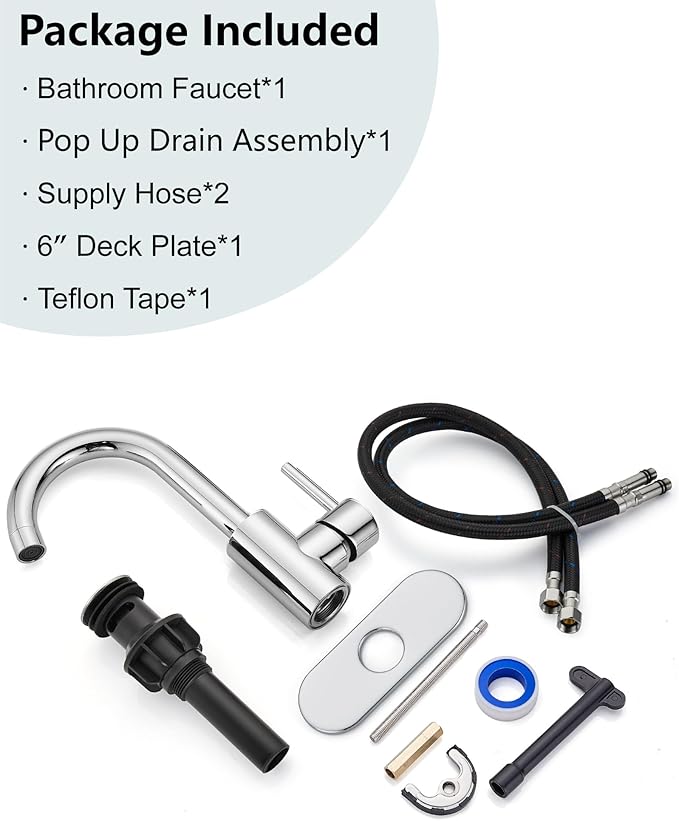 Midanya Single Hole Bathroom Faucet 1 Hole Bar Sink Faucet Suitable for Kitchen RV Vanity,304 Stainless Steel 360° Swivel Spout with Deck Plate and Pop-up Drain,Polish Chrome