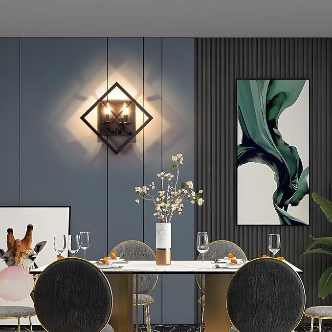 Farmhouse Wall Sconce, Black Rustic, E12 Base | Rustic Indoor Wall Light, 17.8 Inch, 2-Light, Hardwired, for Stairway, Living Room, Bedroom, Bathroom
