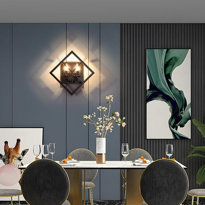 Farmhouse Wall Sconce, Black Rustic, E12 Base | Rustic Indoor Wall Light, 17.8 Inch, 2-Light, Hardwired, for Stairway, Living Room, Bedroom, Bathroom