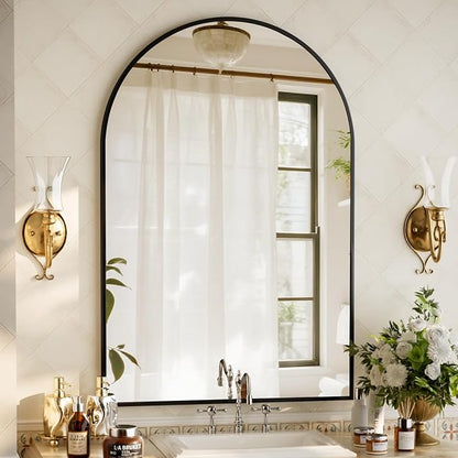 XRAMFY 32"x48" Arched Bathroom Mirror with Aluminum Frame Arched Wall Mounted Vanity Mirror for Entryway, Bedroom, Living Room, Black