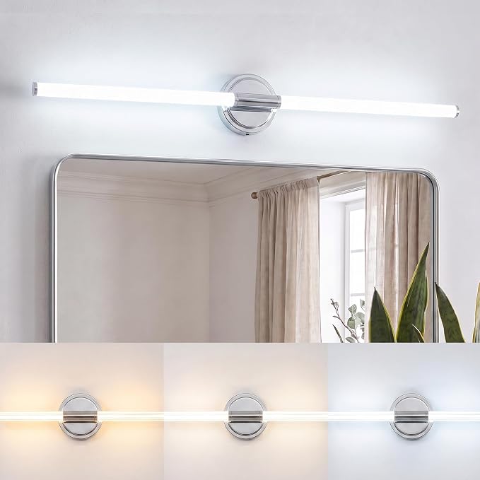 URSOLA 40" Modern LED Bathroom Light Fixtures, Chrome 3CCT Dimmable Bathroom Vanity Light Over Mirror, Bathroom Vanity Bath Bar Lights with 360° Removable Acrylic Light Tube