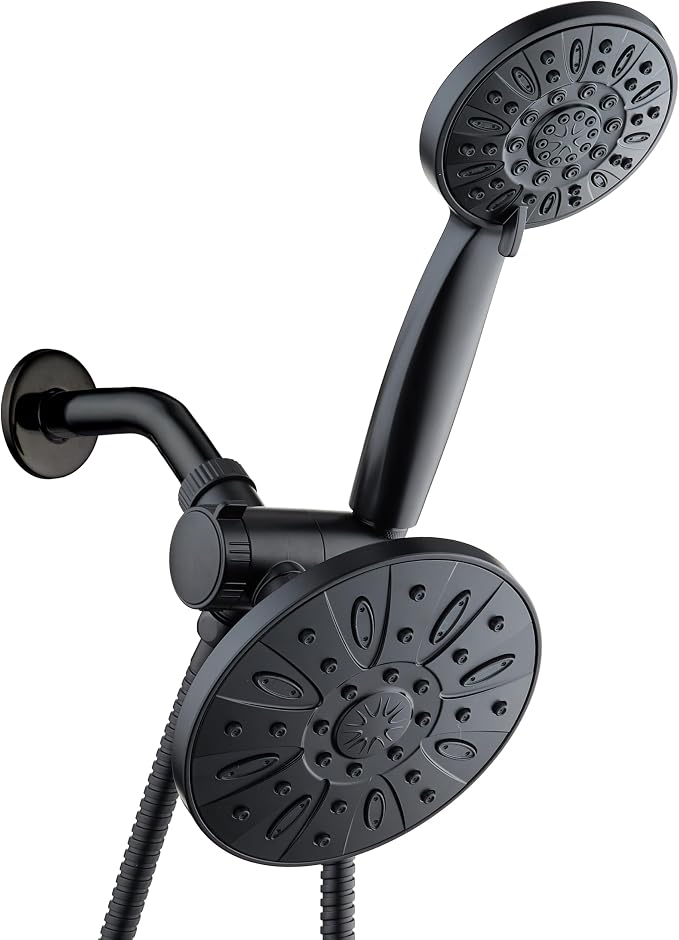 AquaDance 6" Premium High Pressure 3-way Rain & Handheld Shower Head Combo | Enjoy Luxury 6-inch Showerhead & 6-mode Hand Shower Separately or Together! Premium Stainless Steel Hose - Black
