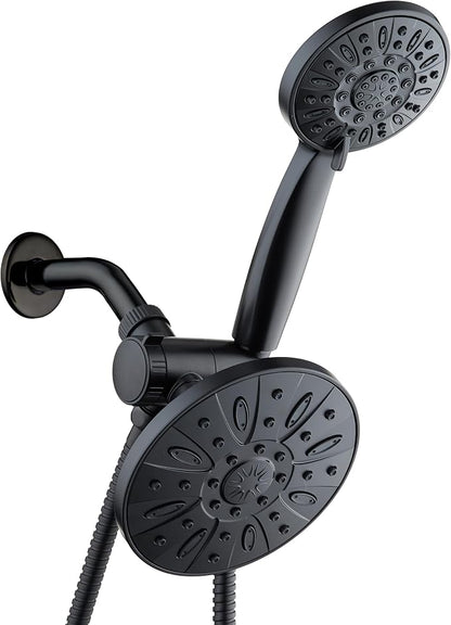 AquaDance 6" Premium High Pressure 3-way Rain & Handheld Shower Head Combo | Enjoy Luxury 6-inch Showerhead & 6-mode Hand Shower Separately or Together! Premium Stainless Steel Hose - Black