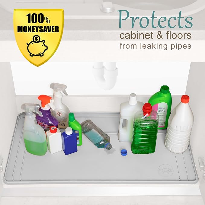 The Original Under Sink Mat - Silicone Waterproof mat, Trimmable, Easy to Clean, Kitchen cabinet liner, Under sink protector mats, Drip Tray with Lip - 31" x 22" or smaller