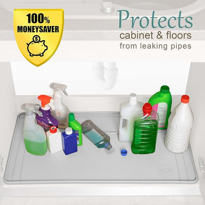 The Original Under Sink Mat - Silicone Waterproof mat, Trimmable, Easy to Clean, Kitchen cabinet liner, Under sink protector mats, Drip Tray with Lip - 31" x 22" or smaller