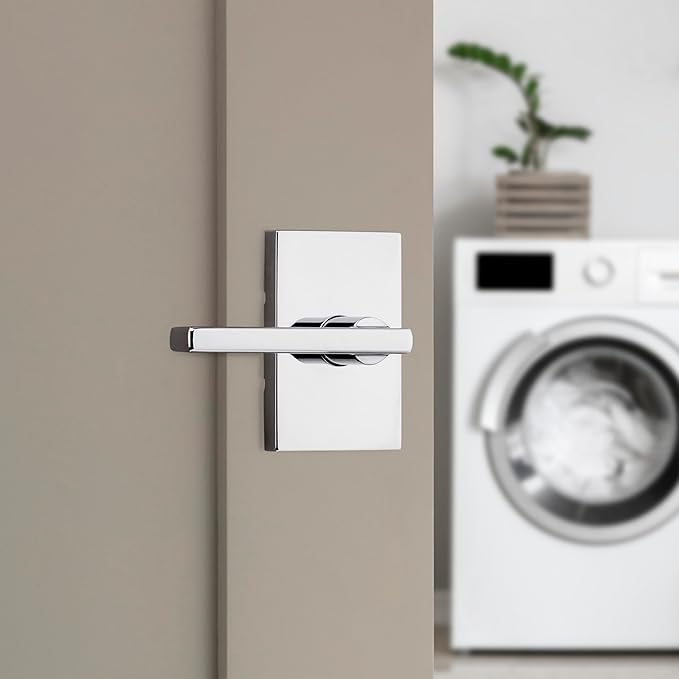 Kwikset Halifax Interior Passage Rectangle Door Handle, Lever for Closet and Hallway Doors, Reversible Non-Locking Handle Lever, Polished Chrome