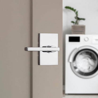 Kwikset Halifax Interior Passage Rectangle Door Handle, Lever for Closet and Hallway Doors, Reversible Non-Locking Handle Lever, Polished Chrome