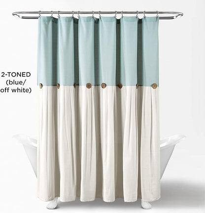 Lush Decor Linen Button Shower Curtain Single 72" W x 84" L Blue & White - Extra Long Shower Curtains - Blue Shower Curtain Fabric - Farmhouse Bathroom Decor