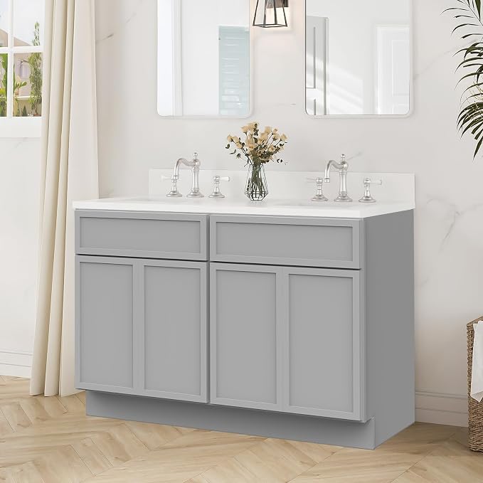 48 Inch Bathroom Vanity Base Only, Double Vanity Cabinet with Soft Closing Door, 2ea 24 inch Cabinet, Without Top,Grey
