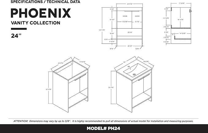 Phoenix 24 Inch Bathroom Vanity with Sink – Modern Design, Soft-Close Doors, Storage Drawers, Durable Build – Walnut Vanity for Small Bathrooms (Full Assembly Required)